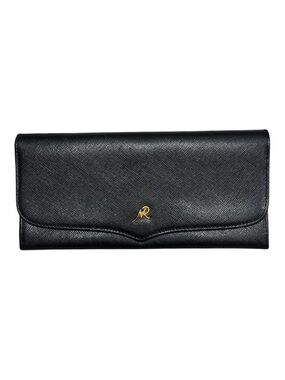 Nina Ricci Black Saffiano Leather Clutch with Gold NR Monogram